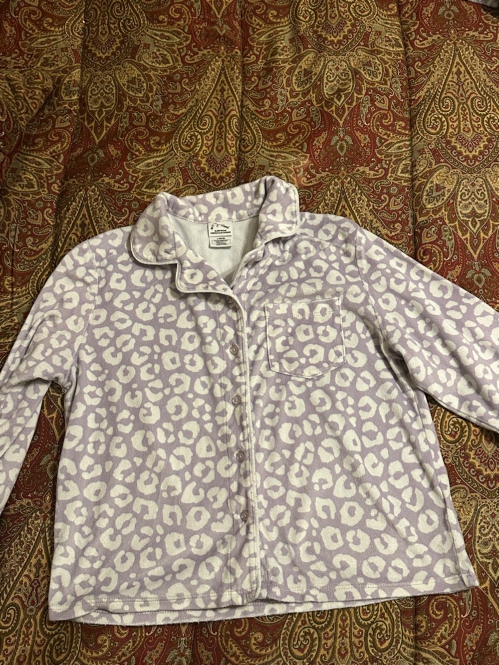 art class Lavender and White Leopard-Print Teddy Jacket